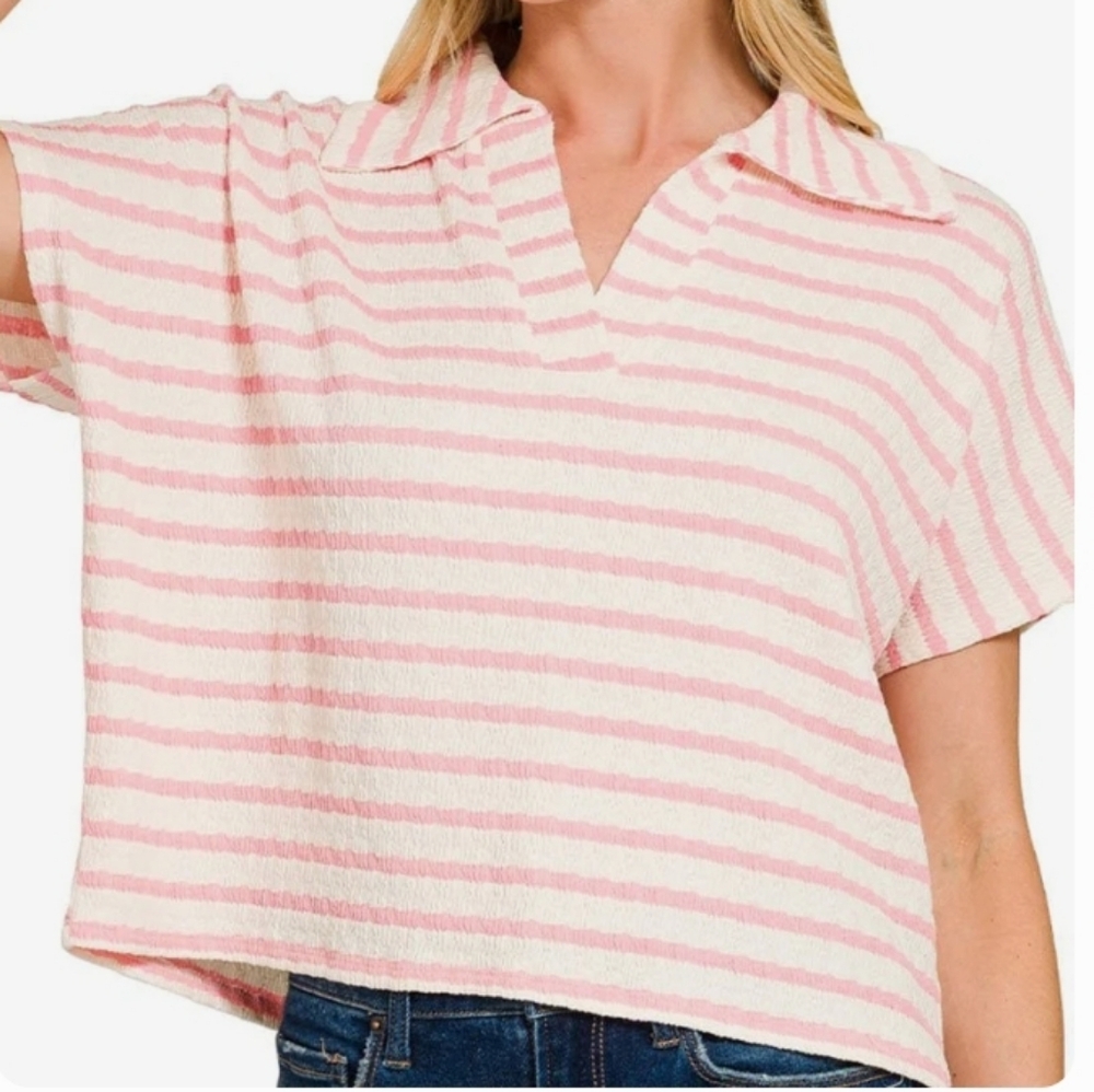 🪷Zenana Outfitters Pink and White Striped Blouse